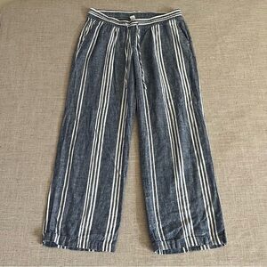 Old Navy Linen Pants Womens M Blue Stripe Wide Leg High Rise Pull On Beach